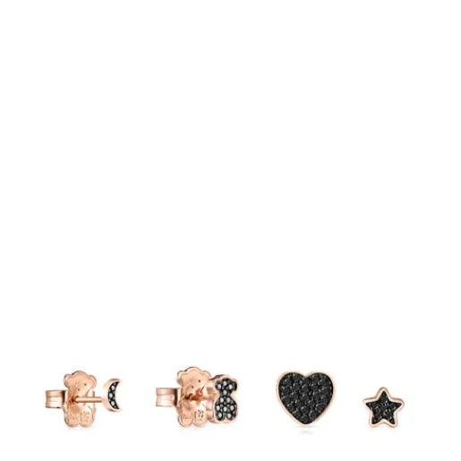 Pack de Pendientes con baño de oro rosa 18 kt sobre plata y espinelas 0,45 - 0,85 cm Motif^TOUS Discount