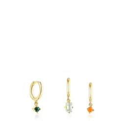 Pack de Pendientes con baño de oro 18 kt sobre plata y gemas Good Vibes^TOUS New