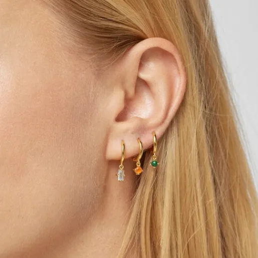 Pack de Pendientes con baño de oro 18 kt sobre plata y gemas Good Vibes^TOUS New