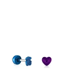 Pack de piercings de oreja de acero IP morado y azul Bickie^TOUS Best