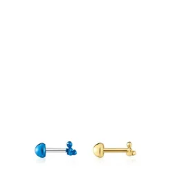 Pack de piercings de oreja de acero IP dorado y azul Bold Bear^TOUS Online