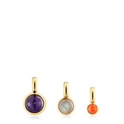 Pack de tres colgantes con baño de oro 18 kt sobre plata y gemas Plump^TOUS Hot