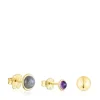 Pack de tres pendientes con baño de oro 18 kt sobre plata y gemas Plump^TOUS