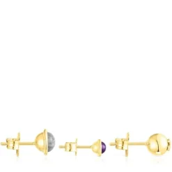 Pack de tres pendientes con baño de oro 18 kt sobre plata y gemas Plump^TOUS