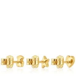 Pack de tres pendientes con baño de oro 18 kt sobre plata motivos Bold Motif^TOUS Hot