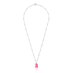 Pack gargantilla de plata y colgante oso de acero en color rosa 12 mm Sweet Dolls^TOUS Hot