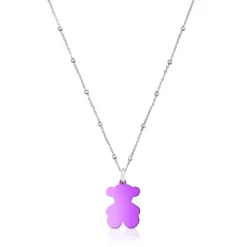 Pack gargantilla de plata y colgante oso de acero en color lila 22 mm Sweet Dolls^TOUS Discount