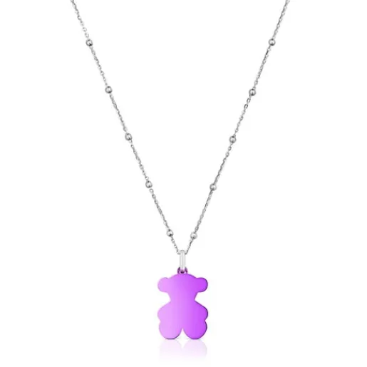 Pack gargantilla de plata y colgante oso de acero en color lila 22 mm Sweet Dolls^TOUS Discount