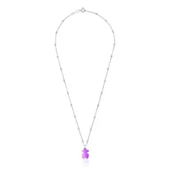 Pack gargantilla de plata y colgante oso de acero en color lila 12 mm Sweet Dolls^TOUS Outlet