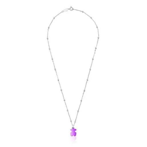Pack gargantilla de plata y colgante oso de acero en color lila 12 mm Sweet Dolls^TOUS Outlet