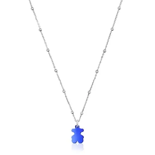 Pack gargantilla de plata y colgante oso de acero en color azul 12 mm Sweet Dolls^TOUS Clearance