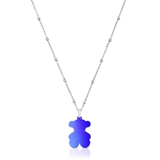 Pack gargantilla de plata y colgante oso de acero en color azul 22 mm Sweet Dolls^TOUS Online