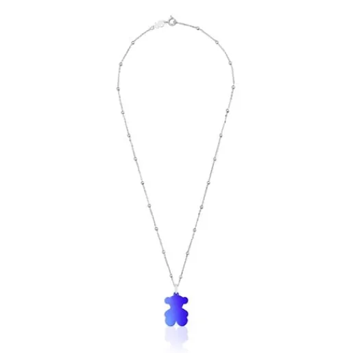 Pack gargantilla de plata y colgante oso de acero en color azul 22 mm Sweet Dolls^TOUS Online