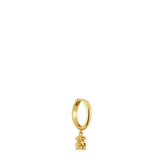 Pendiente individual de aro corto con baño de oro de 18 kt sobre plata y motivo oso Grain^TOUS Hot