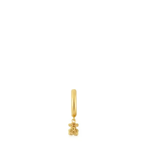 Pendiente individual de aro corto con baño de oro de 18 kt sobre plata y motivo oso Grain^TOUS Hot