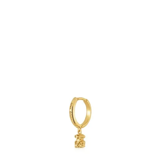 Pendiente individual de aro corto con baño de oro de 18 kt sobre plata y motivo oso Grain^TOUS Hot
