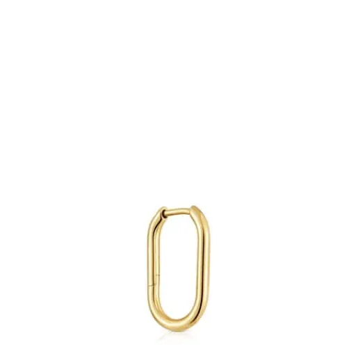 Pendiente individual de aro oval con baño de oro 18 kt sobre plata 17 mm Basics^TOUS Outlet