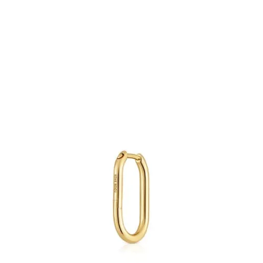 Pendiente individual de aro oval con baño de oro 18 kt sobre plata 17 mm Basics^TOUS Outlet