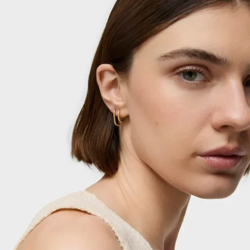 Pendiente individual de aro con baño de oro 18 kt sobre plata 13 mm Basics^TOUS