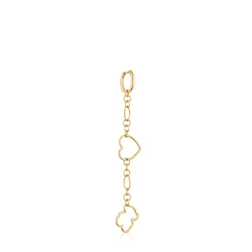 Pendiente individual largo con baño de oro 18 kt sobre plata y motivos New Silueta^TOUS Online