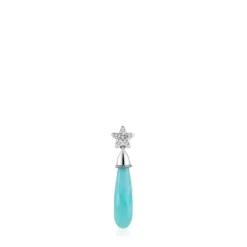 Pendiente suelto corto estrella de oro blanco con diamantes y amazonita Grain^TOUS Hot