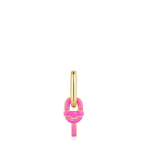Pendiente suelto de aro con baño de oro 18 kt sobre plata y motivo colgante color fucsia MANIFESTO^TOUS New