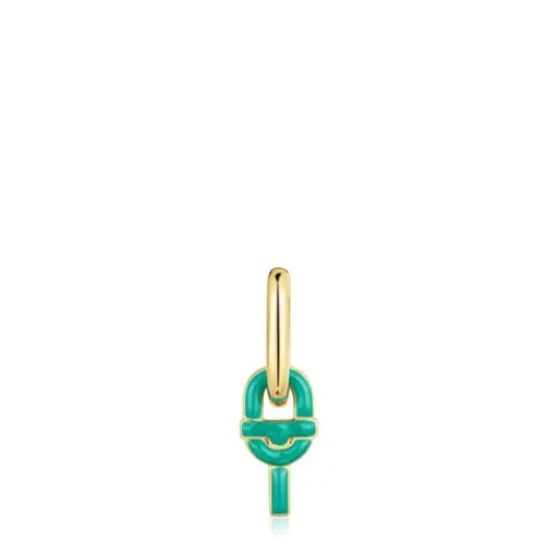 Pendiente suelto de aro con baño de oro 18 kt sobre plata y motivo colgante color verde MANIFESTO^TOUS Discount