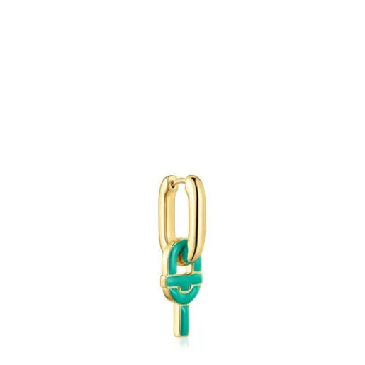 Pendiente suelto de aro con baño de oro 18 kt sobre plata y motivo colgante color verde MANIFESTO^TOUS Discount