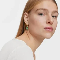 Pendiente suelto de aro con baño de oro 18 kt sobre plata y motivo colgante color verde MANIFESTO^TOUS Discount