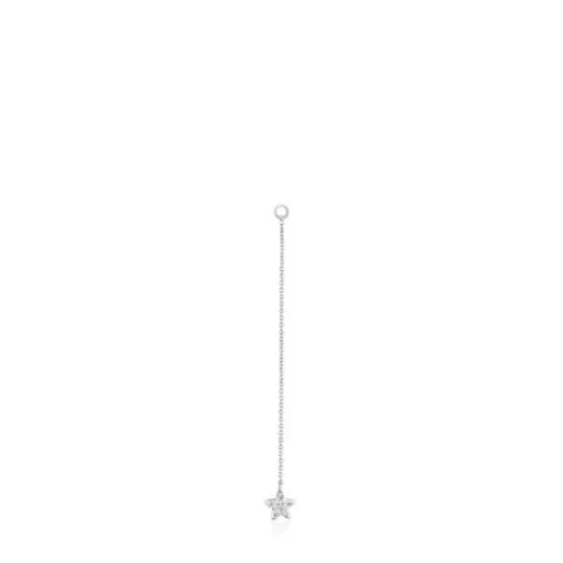 Pendiente suelto largo estrella de oro blanco con diamantes Grain^TOUS