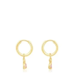 Pendientes aro con baño de oro 18 kt sobre plata oso rosa Gregal^TOUS