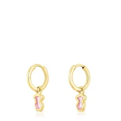 Pendientes aro con baño de oro 18 kt sobre plata oso rosa Gregal^TOUS