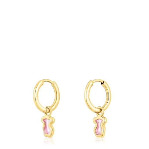 Pendientes aro con baño de oro 18 kt sobre plata oso rosa Gregal^TOUS