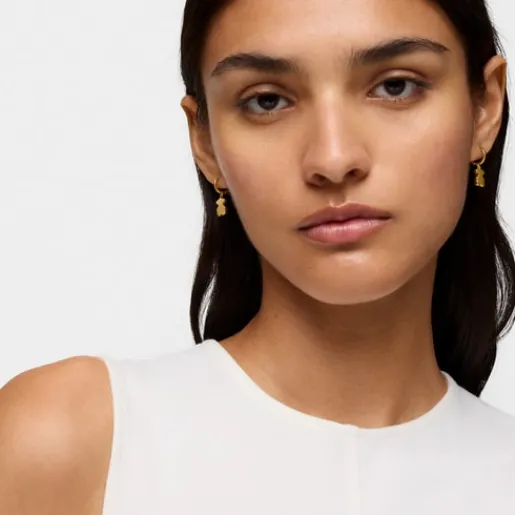 Pendientes aro con baño de oro 18 kt sobre plata y detalle oso colgante Sweet Dolls^TOUS Discount