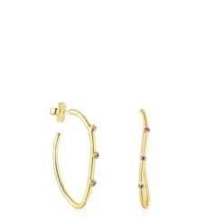 Pendientes aro con baño de oro 18 kt sobre plata y gemas Magic Nature^TOUS Clearance