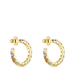 Pendientes aro con baño de oro 18 kt sobre plata y zafiros multicolor Glaring^TOUS New