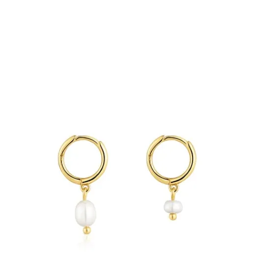 Pendientes aro cortos con baño de oro 18 kt sobre plata y perlas cultivadas Sugar Party^TOUS New