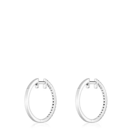 Pendientes aro cortos de oro blanco con diamantes 14,5 mm Les Classiques^TOUS New