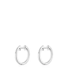 Pendientes aro cortos de oro blanco con diamantes 11 mm Les Classiques^TOUS