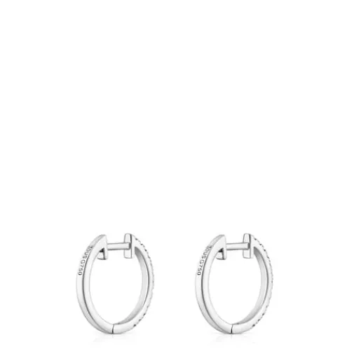 Pendientes aro cortos de oro blanco con diamantes 11 mm Les Classiques^TOUS