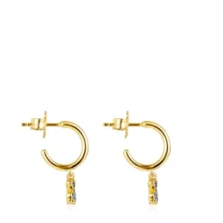 Pendientes aro cortos oso con baño de oro 18 kt sobre plata y diamantes Nocturne^TOUS Best