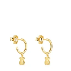 Pendientes aro cortos oso con baño de oro 18 kt sobre plata y diamantes Nocturne^TOUS Best