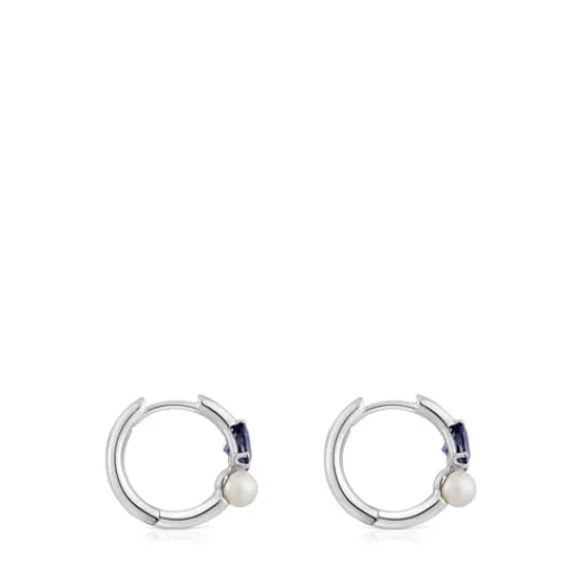Pendientes aro de oro blanco, iolita y perla cultivada Ivette^TOUS