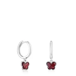 Pendientes aro de plata y rodolita mariposa Bold Motif^TOUS New