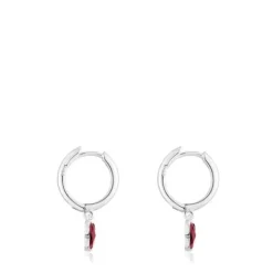 Pendientes aro de plata y rodolita mariposa Bold Motif^TOUS New