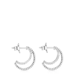 Pendientes aro doble corto de oro blanco con diamantes Les Classiques^TOUS Best