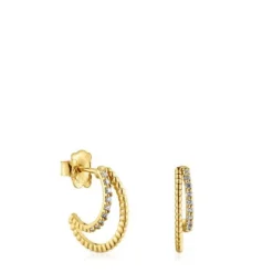 Pendientes aro doble corto de con diamantes Les Classiques^TOUS Clearance