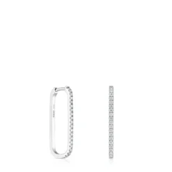 Pendientes aro largos oval de oro blanco con diamantes Les Classiques^TOUS Discount