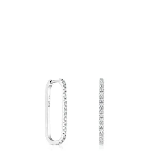 Pendientes aro largos oval de oro blanco con diamantes Les Classiques^TOUS Discount