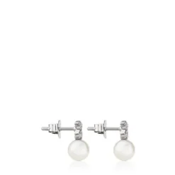 Pendientes botón de oro blanco, perlas cultivadas y diamantes Puppies^TOUS New